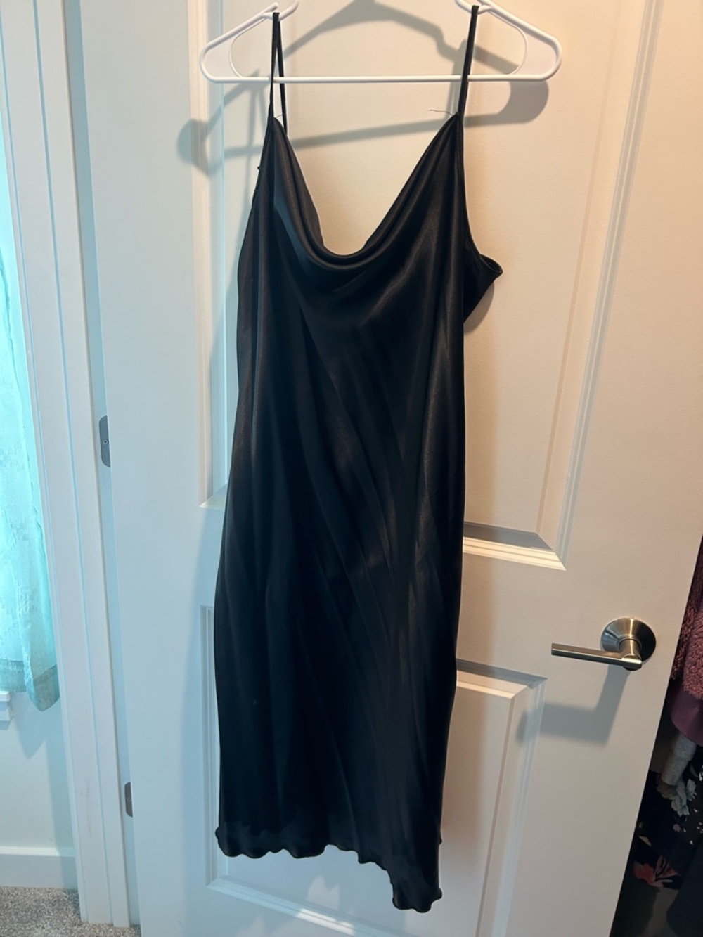 bebe Black Satin Slip Midi Dress